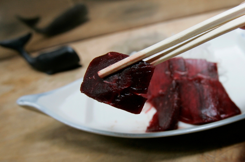 FILE PHOTO: Whale sashimi is pictured at a Japanese whale meat restaurant named 'Hogeisen', meaning whaling ship, in Tokyo January 16, 2008. REUTERS/Yuriko Nakao/File Photo