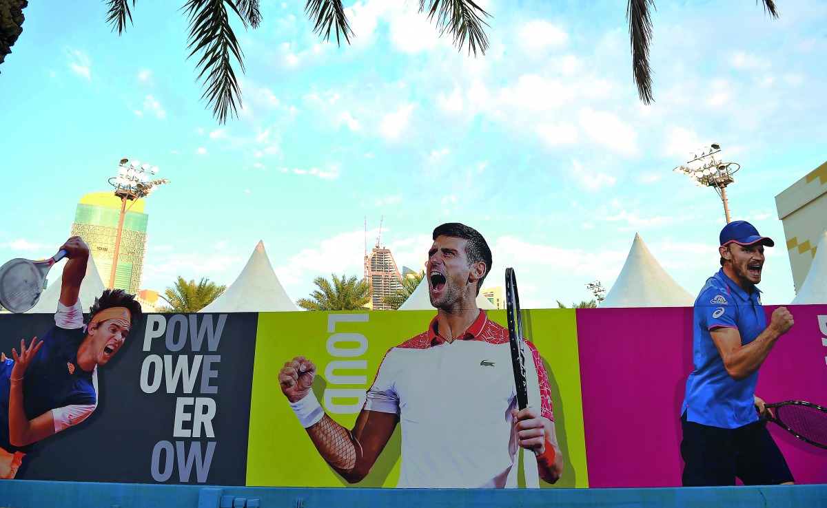 Billboards placed at the Khalifa Tennis and Squash Complex show tennis players who will be in action during the Qatar ExxonMobil Open from today. Pic: Salim Matramkot / The Peninsula