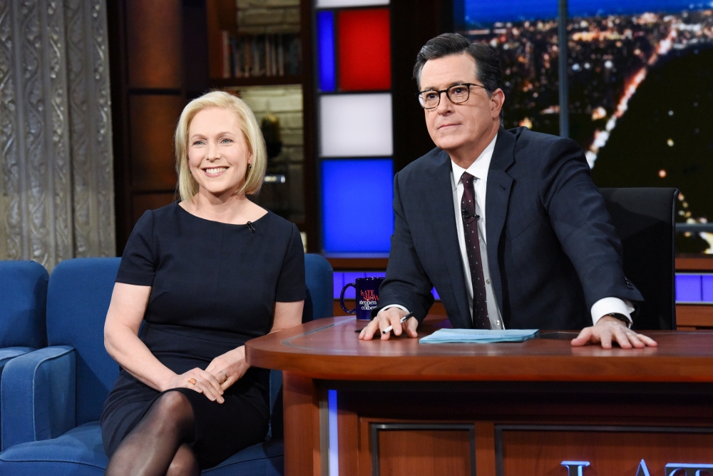 U.S. Senator Kirsten Gillibrand (D-NY) makes an appearance on the Late Show with Stephen Colbert in New York, NY, U.S., January 15, 2019. Courtesy Scott Kowalchyk/CBS/Handout via REUTERS