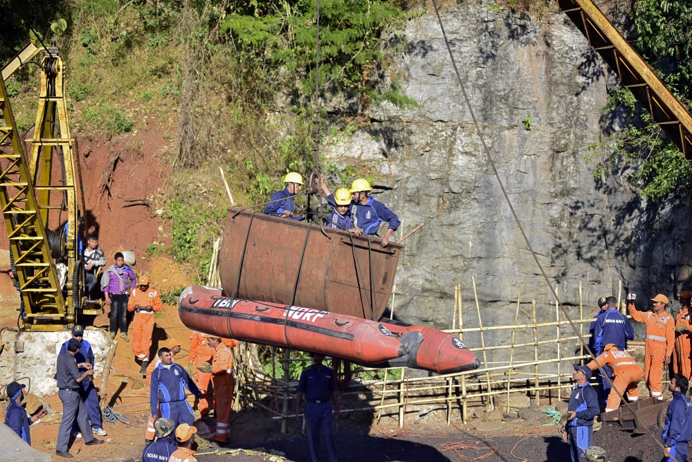 FILE PHOTO: Indian Navy personnel come out of a coal mine during a rescue operation in Ksan, in the northeastern state of Meghalaya, India, December 31, 2018. Reuters/Anuwar Hazarika