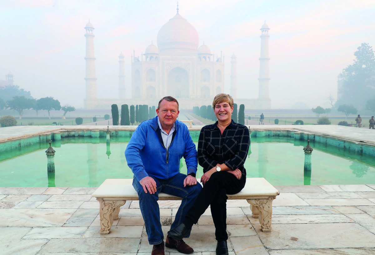 Denmark's Prime Minister Lars Lokke Rasmussen (L) and his wife S?lrun visit the Taj Mahal in Agra on January 20, 2019. AFP 