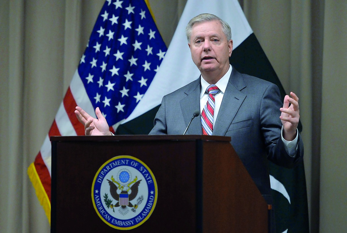 US Senator Lindsey Graham holds a media conference at the US embassy in Islamabad on January 20, 2019. AFP / Aamir Qureshi