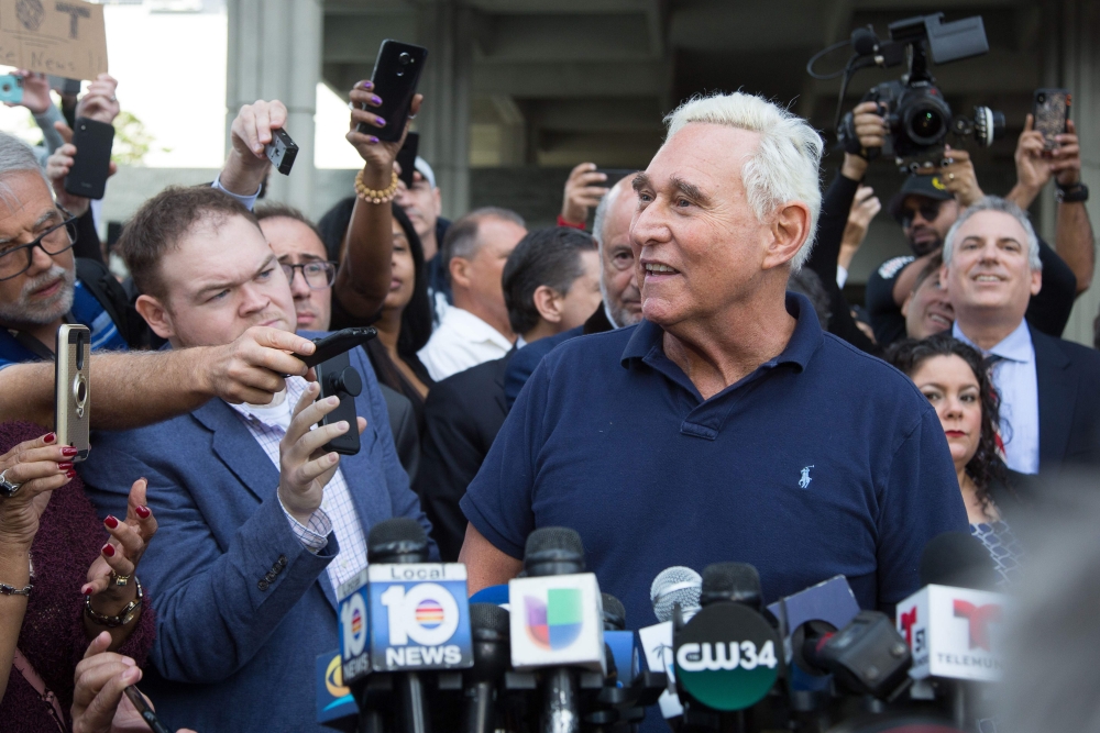 Roger Stone, a longtime adviser to US President Donald Trump, speaks to the media outside court January 25, 2019 in Fort Lauderdale, Florida. AFP / Joshua Prezant
