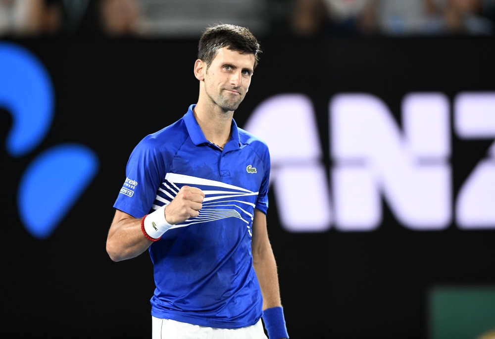 Novak Djokovic of Serbia in action against Lucas Pouille (not seen) of France during Australian Open 2019 Men's Singles semifinals match in Melbourne, Australia on January 25, 2019. Recep ?akar - Anadolu