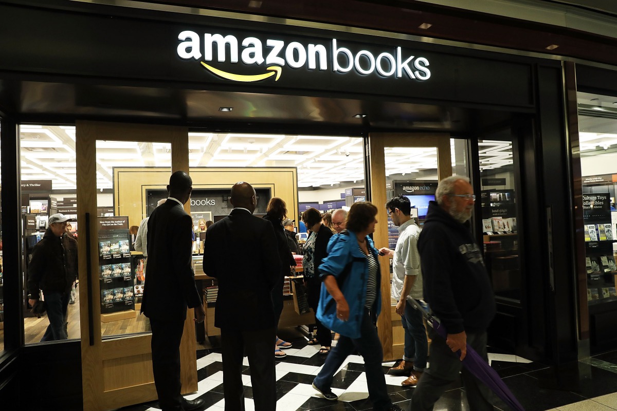 People enter the newly opened Amazon Books on May 25, 2017, in New York City. Spencer Platt/Getty Images/AFP