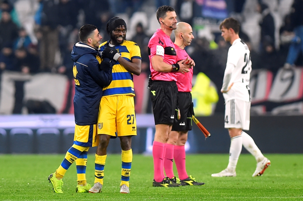 Parma's Gervinho celebrates after the match REUTERS/Massimo Pinca