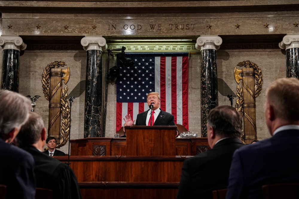 US President Donald Trump delivers the State of the Union address at the US Capitol in Washington, DC, on February 5, 2019. AFP / POOL / Doug Mills