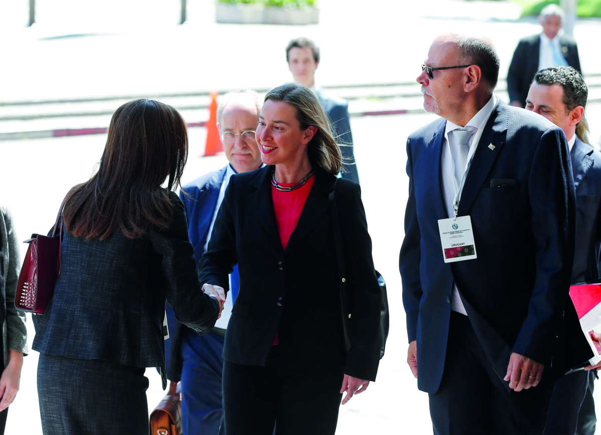 Federica Mogherini, High Representative of the Union for Foreign Affairs and Security Policy arrives to Executive tower in Montevideo as European and Latin American leaders gathered in Uruguay to discuss 