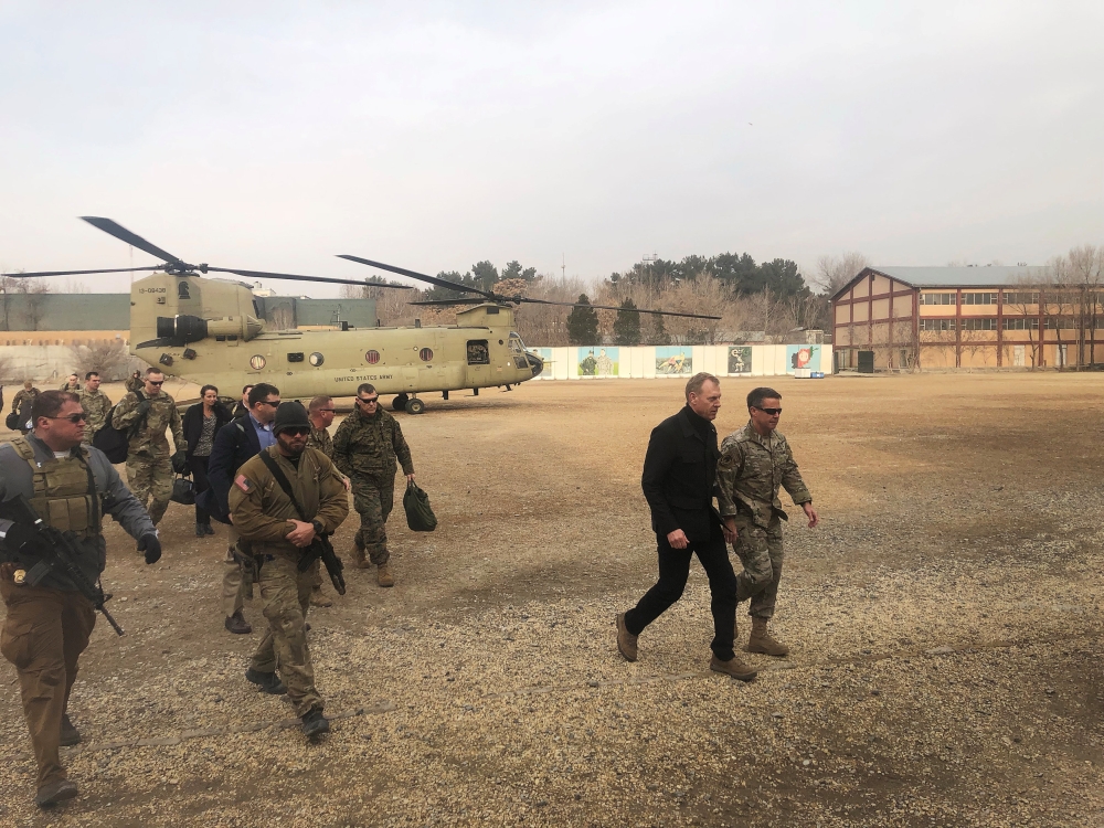 Acting US defense secretary Patrick Shanahan arrives in Kabul, Afghanistan February 11, 2019. REUTERS/Idrees Ali