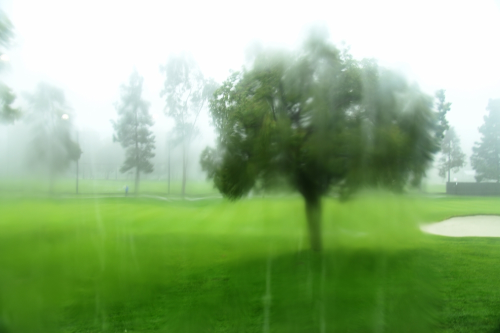  View of the second hole with play suspended due to rain during round one of the Genesis Open at the Riviera Country Club on February 14, 2019 in Pacific Palisades, California. Harry How/Getty Images/AFP