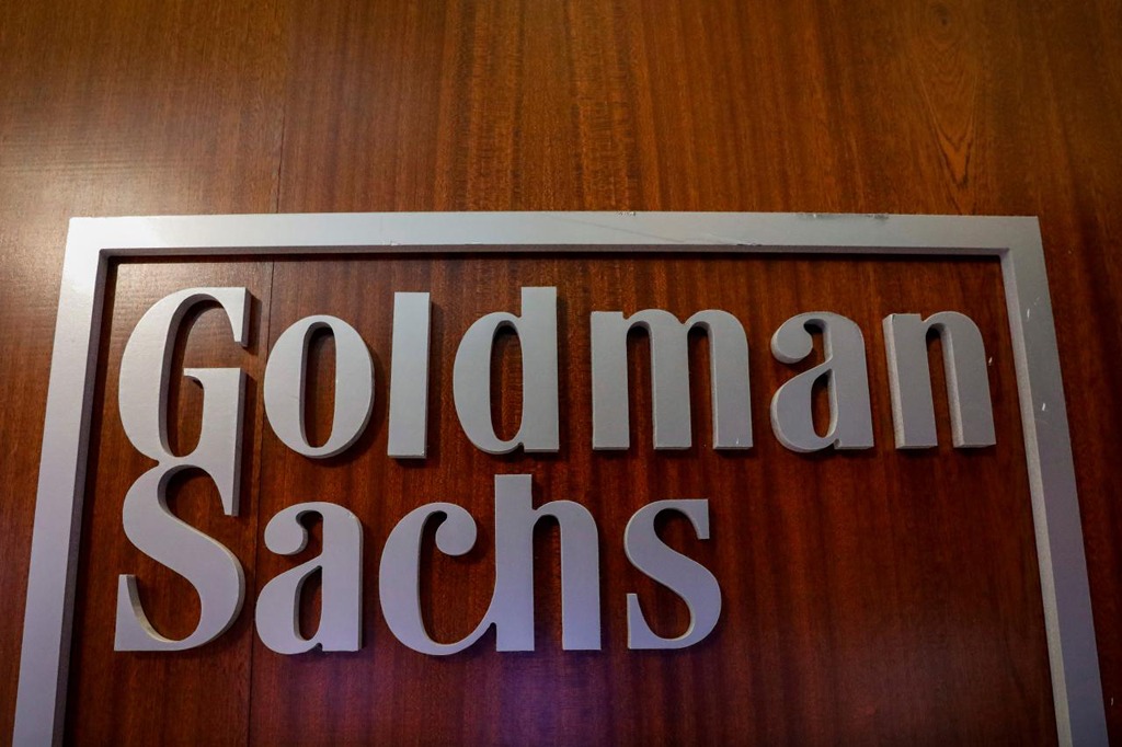 File photo of the Goldman Sachs company logo is seen in the company's space on the floor of the New York Stock Exchange, (NYSE) in New York, U.S., April 17, 2018. REUTERS/Brendan McDermid