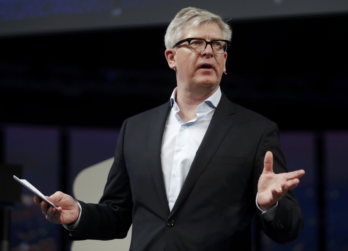 Ericsson CEO Borje Ekholm delivers his speech at Mobile World Congress in Barcelona, February 27, 2017. Reuters/Eric Gaillard
