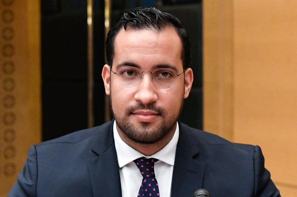 (FILES) In this file photo taken on September 19, 2018, Former Elysee senior security officer Alexandre Benalla sits before a Senate committee in Paris. AFP / Bertrand Guay 
