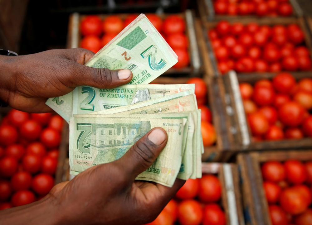 A man counts bond notes at a vegetable market in Harare, Zimbabwe, January 23, 2019. Reuters/Philimon Bulawayo