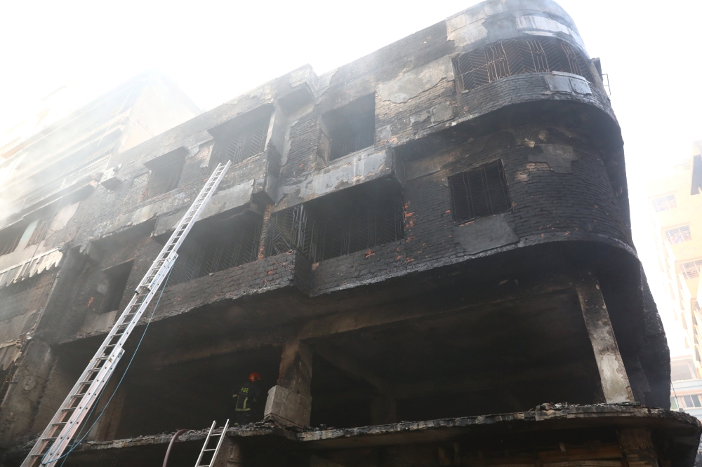 A general view of a burnt warehouse in Dhaka, Bangladesh, February 21, 2019. REUTERS/Mohammad Ponir Hossain