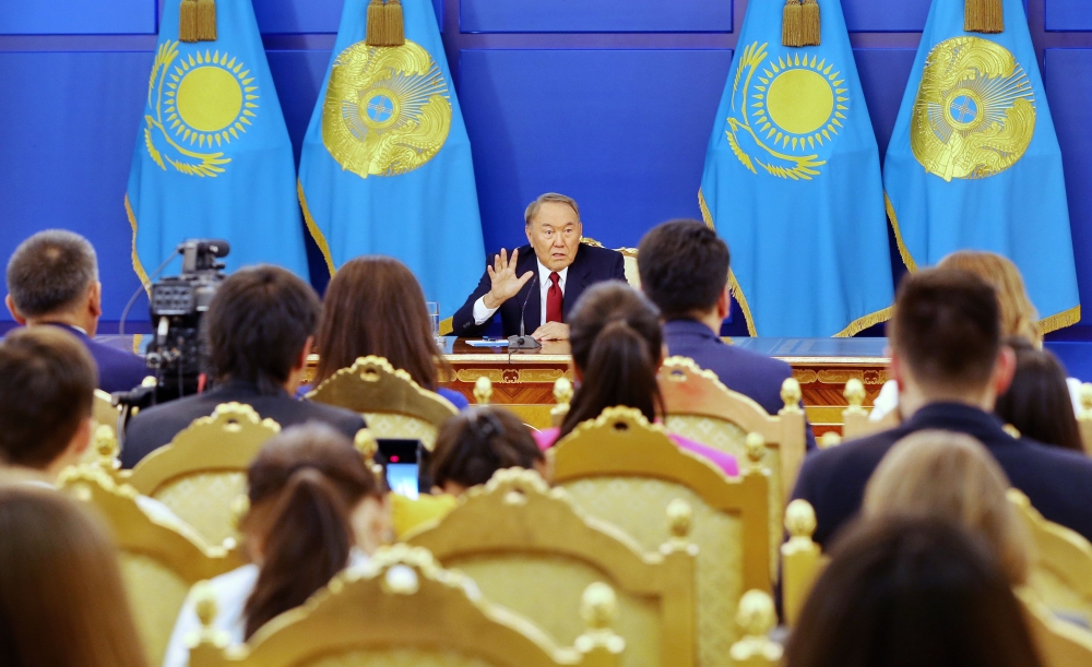 In this file photo taken on September 14, 2017 Kazakh President Nursultan Nazarbayev gestures during a press conference in Astana.  AFP / Stanislav Filippov
 