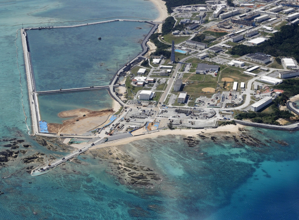 The relocation site for U.S. Marine Corps Air Station Futenma where land reclamation work continues is seen in the Henoko coastal district in Nago, Okinawa Prefecture, Japan, in this photo taken by Kyodo February 23, 2019. Picture taken February 23, 2019.