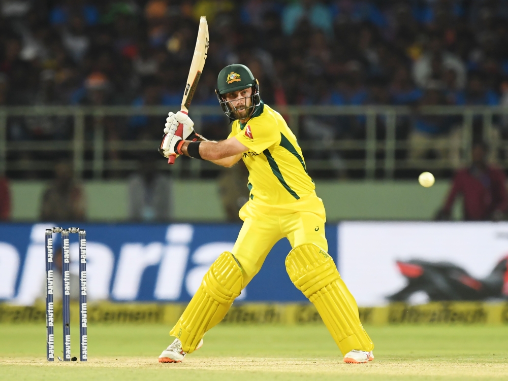 Australian cricketer Glenn Maxwell plays a shot during the first Twenty20 international cricket match between India and Australia at the Dr.Y.S. Rajasekhara Reddy ACA–VDCA Cricket Stadium in Visakhapatnam on February 24, 2019. GETTYOUT / AFP / AND Dibyang