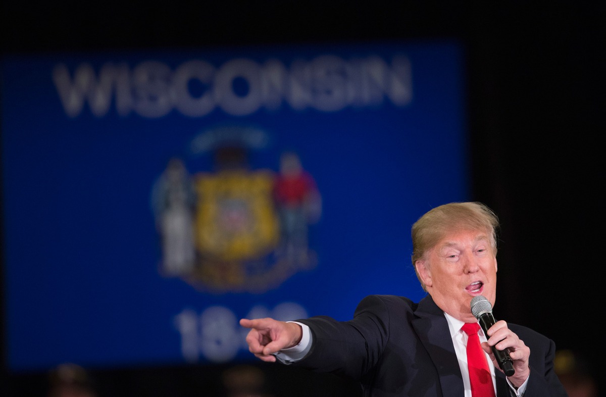 Donald Trump speaks to guests during a campaign rally at the Radisson Paper Valley Hotel on March 30, 2016 in Appleton, Wisconsin. (Scott Olson/Getty Images/AFP) 