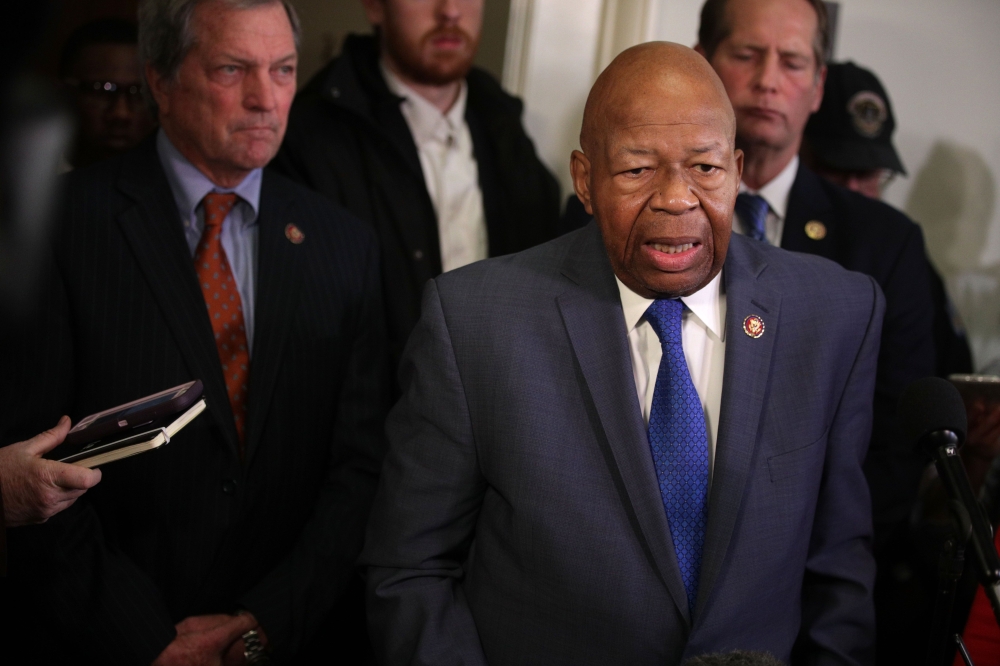 Committee chairman Rep. Elijah Cummings (D-MD) speaks to members of the media after Michael Cohen, former attorney and fixer for President Donald Trump, testified before the House Oversight Committee on Capitol Hill February 27, 2019 in Washington, DC. Al