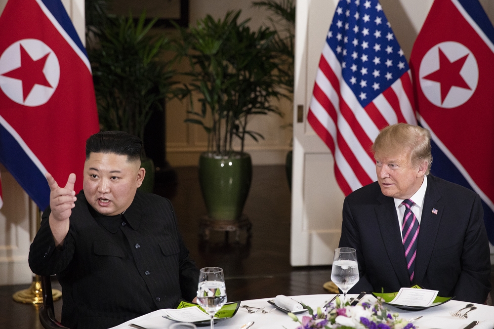 U.S. President Donald Trump (R) and North Korean leader Kim Jong Un (L) meet at the Sofitel Legend Metropole hotel in Hanoi, for their second summit meeting in Hanoi, Vietnam on February 27, 2019. 
(Joyce N. Boghosian / White House Photo / Handout - Anad