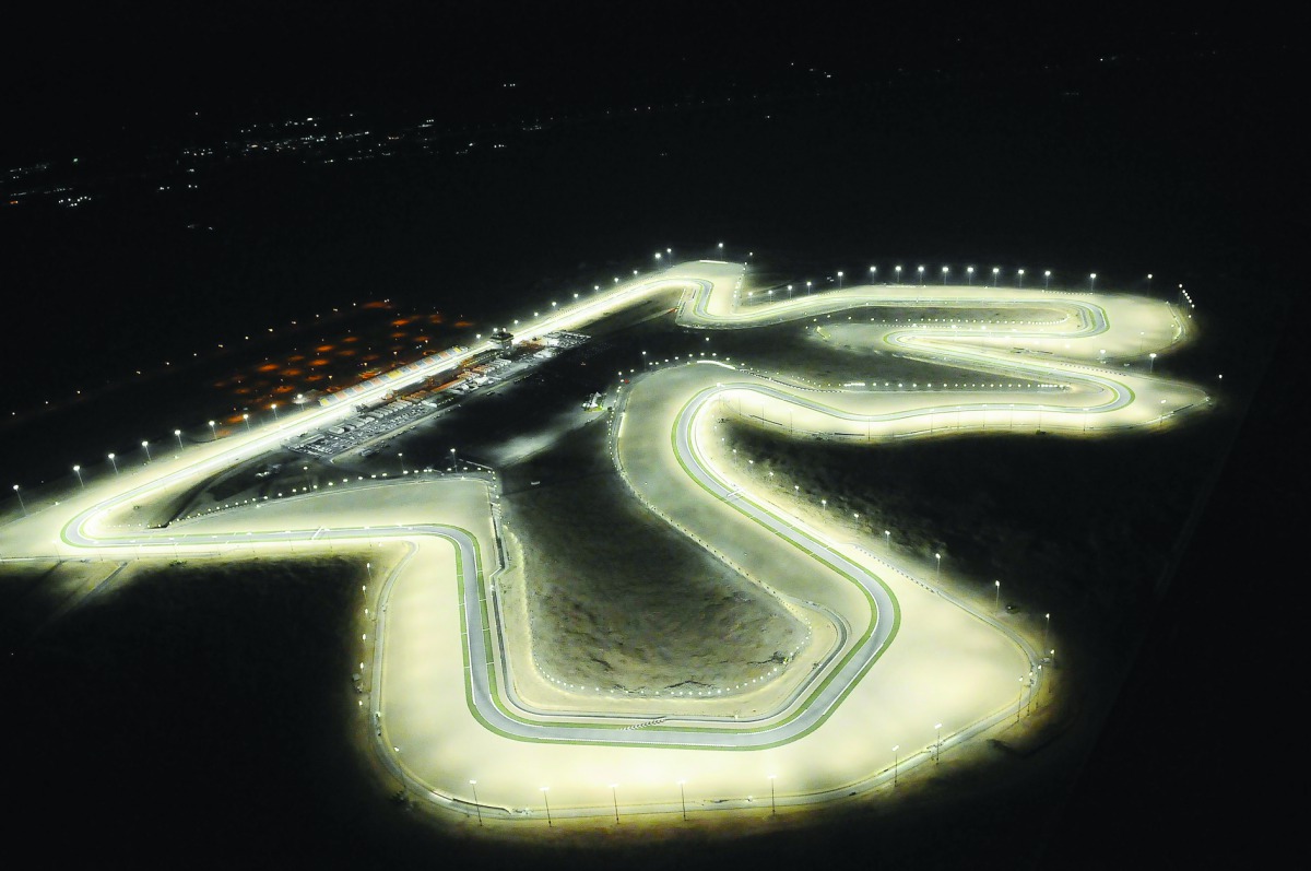 A night shot of the Losail International Circuit.