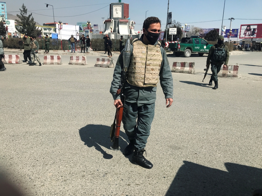 A policeman keeps watch near the side of an attack in Kabul, Afghanistan March 7, 2019. REUTERS/Omar Sobhani
 