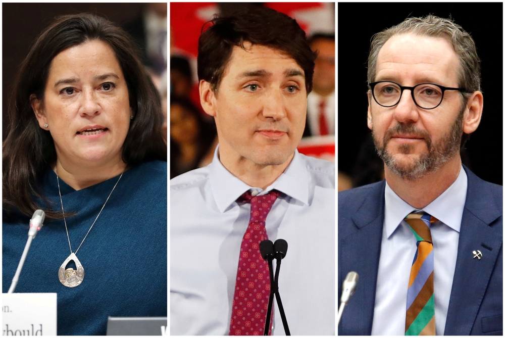 FILE PHOTOS: Canadian Prime Minster Justin Trudeau, Liberal MP and former Canadian justice minister Jody Wilson-Raybould (L) and Gerald Butts, who quit last month as Trudeau's chief aide, are seen in this combination photo from recent file photos in Toron