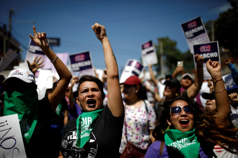 Activists take part in a demonstration during a nationwide feminist strike on International Women's Day in San Salvador, El Salvador, March 8, 2019. Reuters/Jose Cabezas