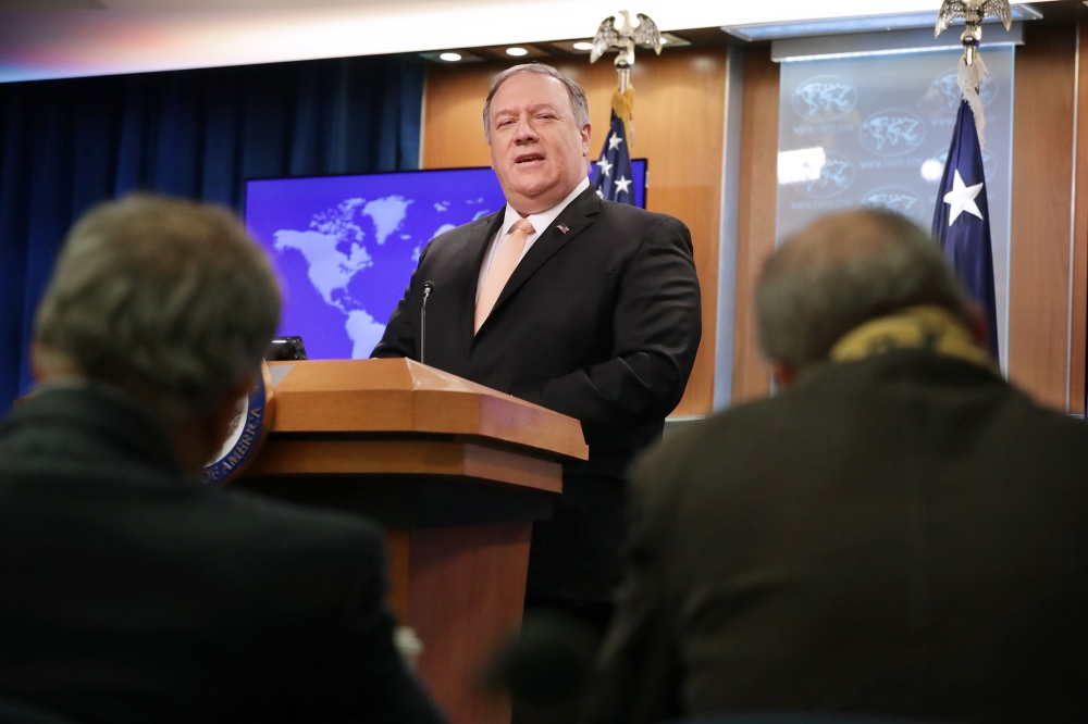 U.S. Secretary of State Mike Pompeo holds a news conference to talk about the dire economic and political situation in Venezuela at the Harry S. Truman State Department headquarters March 11, 2019 in Washington, DC.  Chip Somodevilla/Getty Images/AFP
