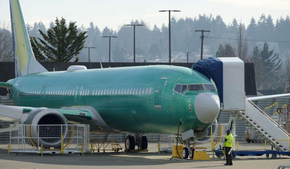 A Boeing 737 MAX 9 airplane test its engines outside of the company's factory on March 11, 2019 in Renton, Washington. Boeing's stock dropped today after an Ethiopian Airlines flight was the second deadly crash in six months involving the Boeing 737 Max 8
