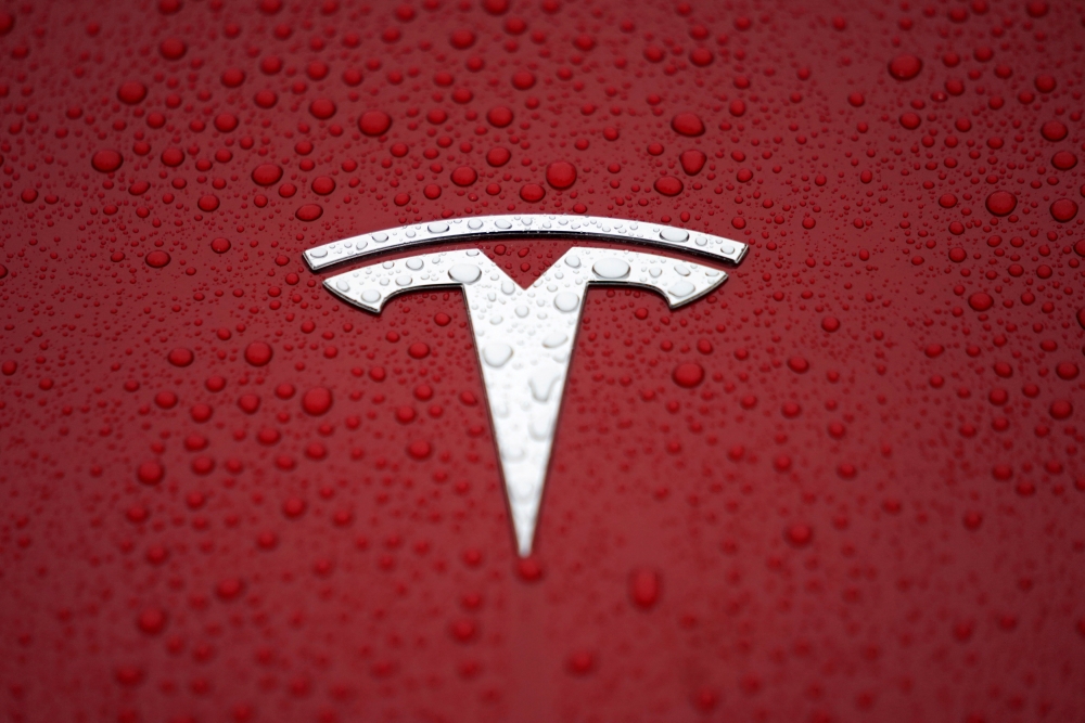 FILE PHOTO: A Tesla logo is seen at a groundbreaking ceremony of Tesla Shanghai Gigafactory in Shanghai, China January 7, 2019. REUTERS/Aly Song