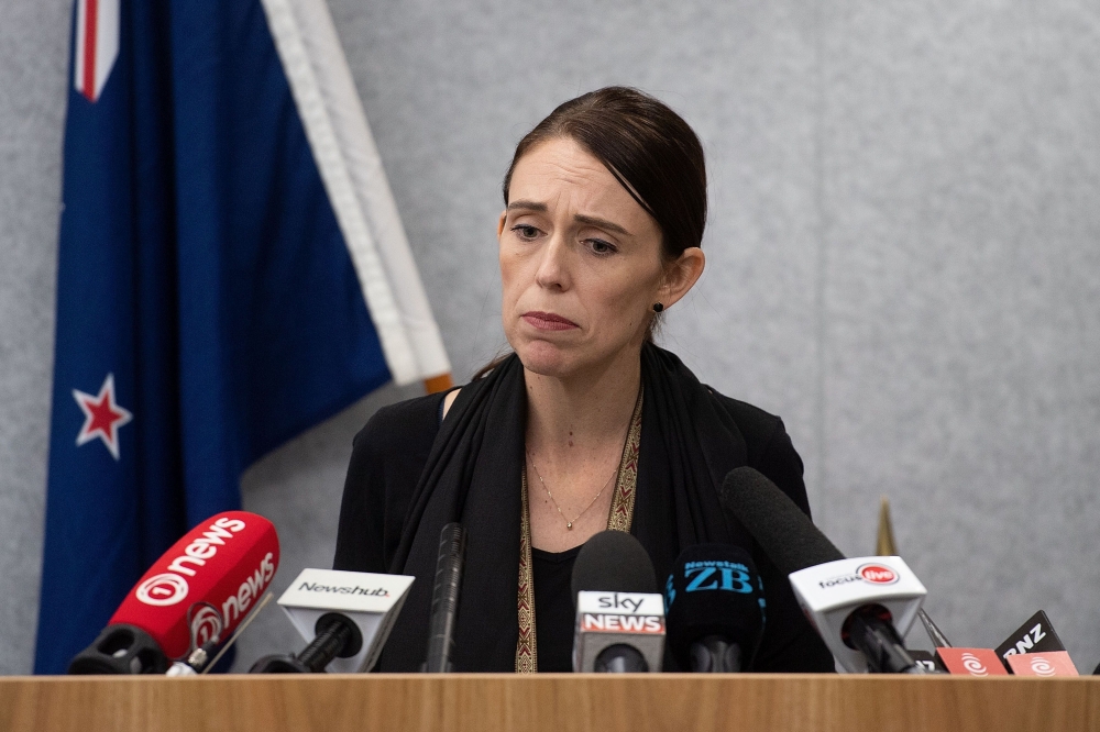 New Zealand Prime Minister Jacinda Ardern speaks to the media during a press conference at the Justice Precinct in Christchurch on March 16, 2019.  / AFP / OFFICE OF PRIME MINITER NEW ZEALAND / Marty MELVILLE
 