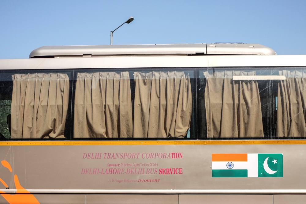 The India-Pakistan 'friendship bus' is pictured at the Wagah-Attari border crossing, India, March 15, 2019.  REUTERS/Alasdair Pal