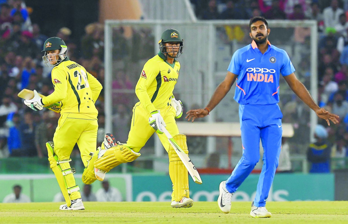 India’s Vijay Shankar (right) in action during the ODI series against Australia in this file picture.