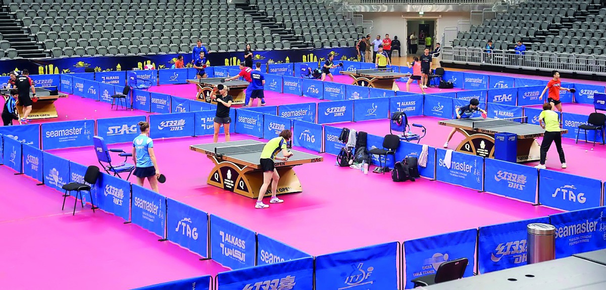 Paddlers take part in training sessions at the Ali Bin Hamad Al Attiyah Arena ahead of the 2019 ITTF World Tour Platinum Qatar Open which begins today.