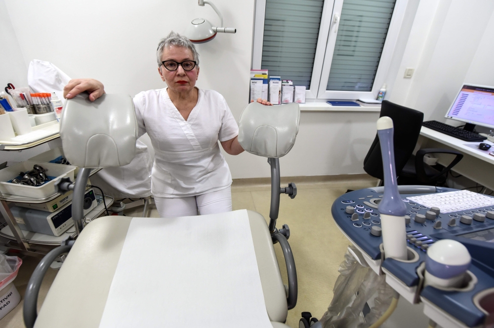 Jasenka Grujic, a gynaecologist and a prominent voice for reproductive rights, poses on February 13, 2019, at her private clinic in Zagreb, Croatia AFP