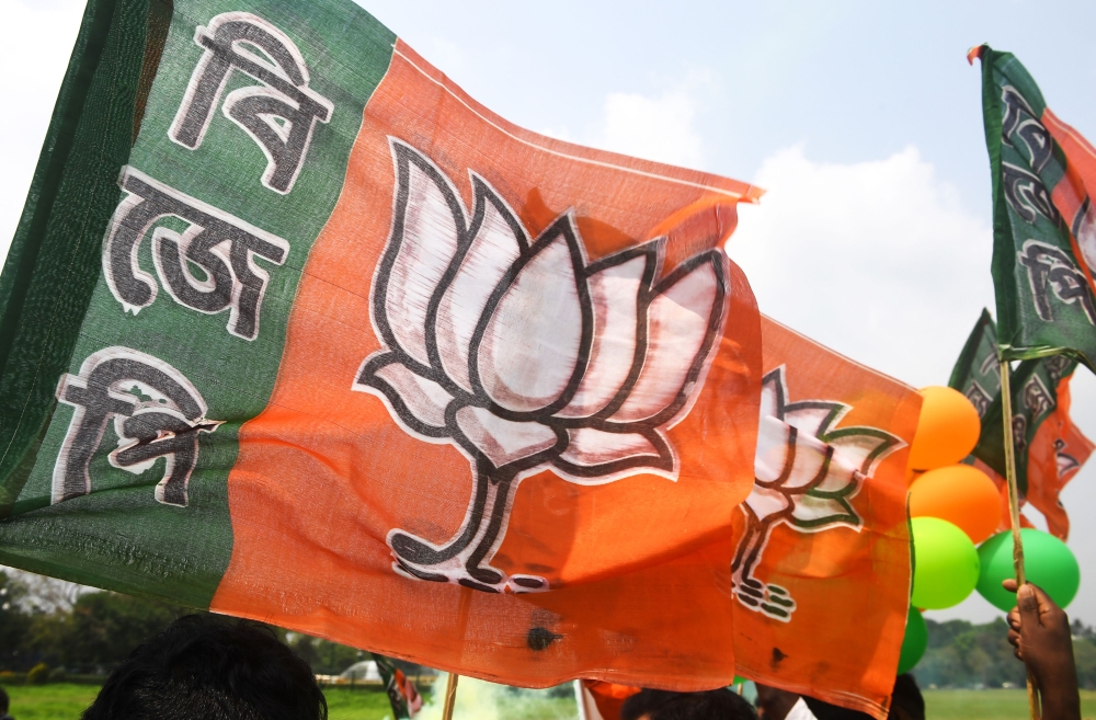 Bharatiya Janata Party activists shout slogans in support of Prime Minister Narendra Modi during a gathering in Kolkata, India on March 29, 2019. AFP / Dibyangshu Sarkar 