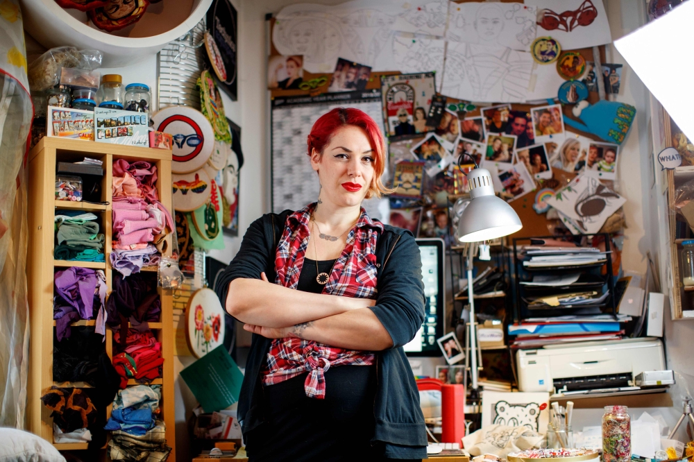 German artist Jess de Wahls poses at her studio in south London on March 8, 2019.AFP/Tolga Akmen 