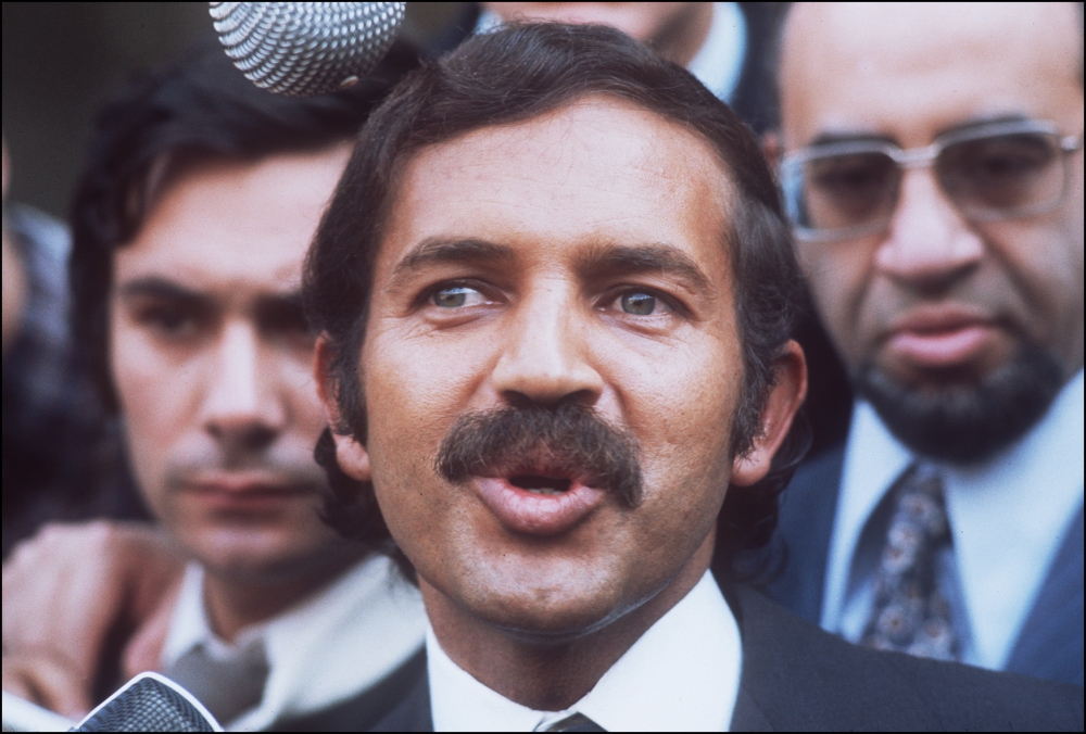 Algerian minister of Foreign affairs Abdelaziz Bouteflika answering journalist's questions as he leaves the Elysee Palace after a meeting with French President Georges Pompidou on July 10, 1973. AFP 