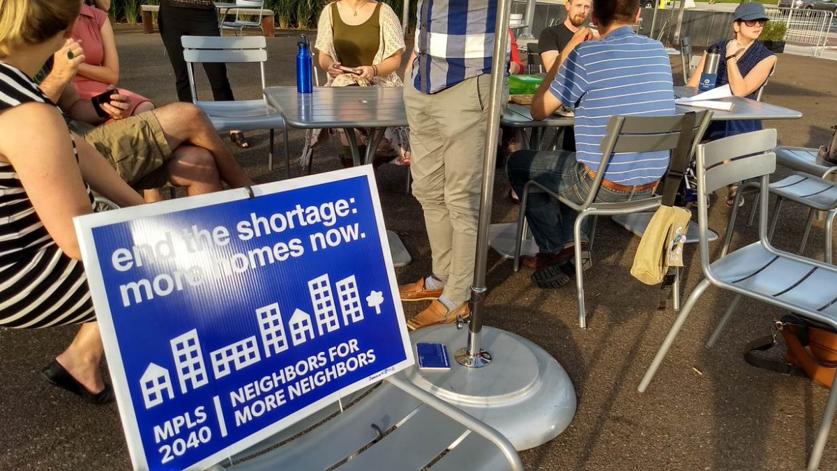 Housing advocates hold a public-outreach event in Minneapolis, USA, on September 11, 2018. Handout photograph courtesy of Neighbors for More Neighbors