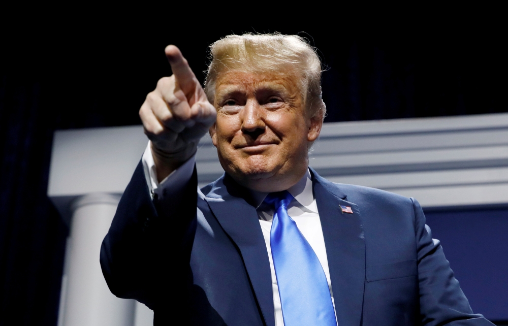 FILE PHOTO: U.S. President Donald Trump addresses the Republican Jewish Coalition 2019 Annual Leadership Meeting in Las Vegas, Nevada, U.S., April 6, 2019. REUTERS/Kevin Lamarque/File Photo