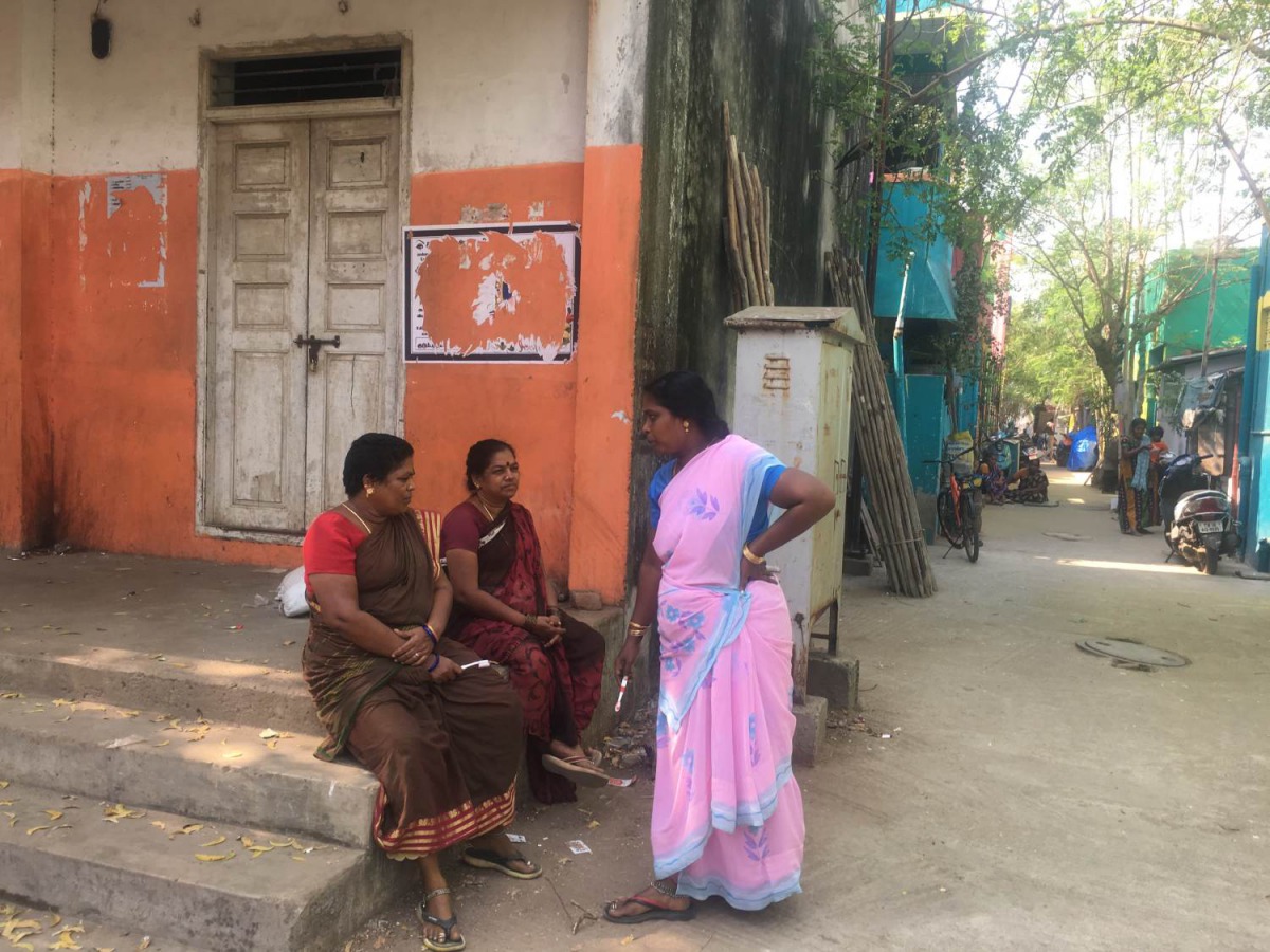 Fisher women chat in Kaatukuppam a village in Ennore Creek, which has seen rapid industrial development after coastal zone laws were diluted in the southeastern city of Chennai, India. March 16, 2019. Thomson Reuters Foundation/Rina Chandran