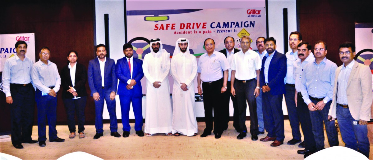 The officials at the concluding ceremony of Safe Drive Campaign 2019 organised by Galfar Al Misnad.