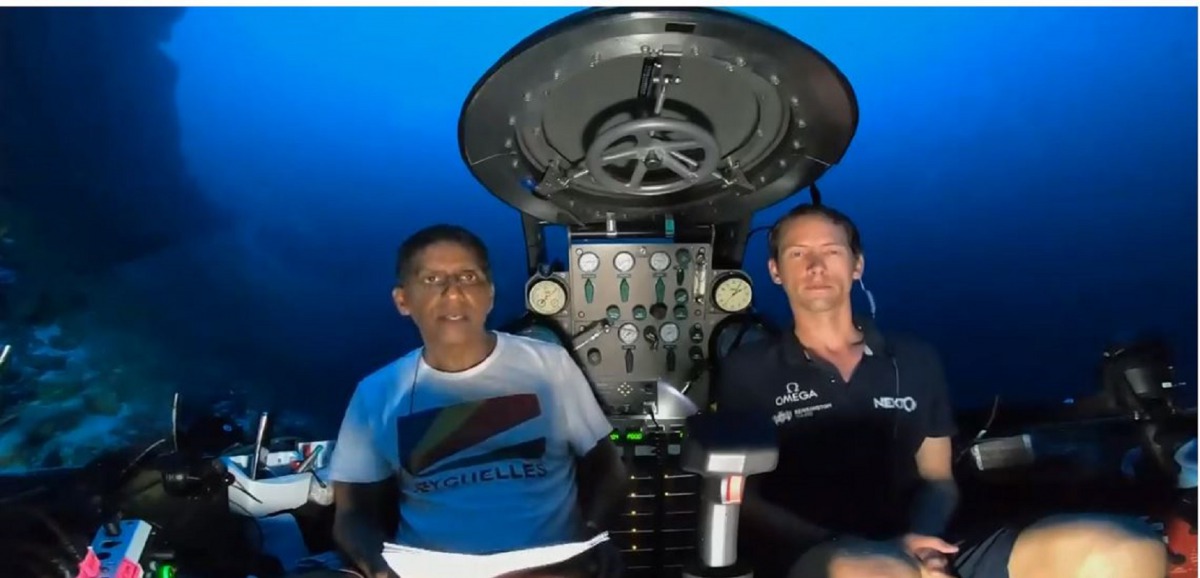 Screen grab of the video of president addressing from under the ocean that was shared live on twitter. 