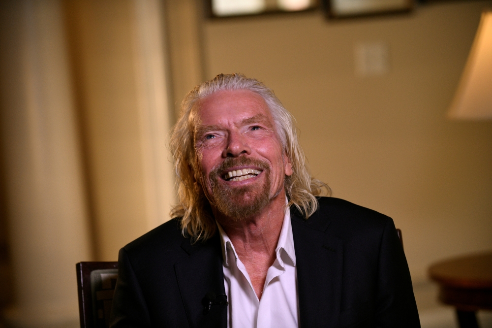 Virgin Galactic founder Richard Branson speaks during an interview while attending the Space Symposium in Colorado Springs, Colorado, US, April 11, 2019. Reuters/Kelsey Brunner