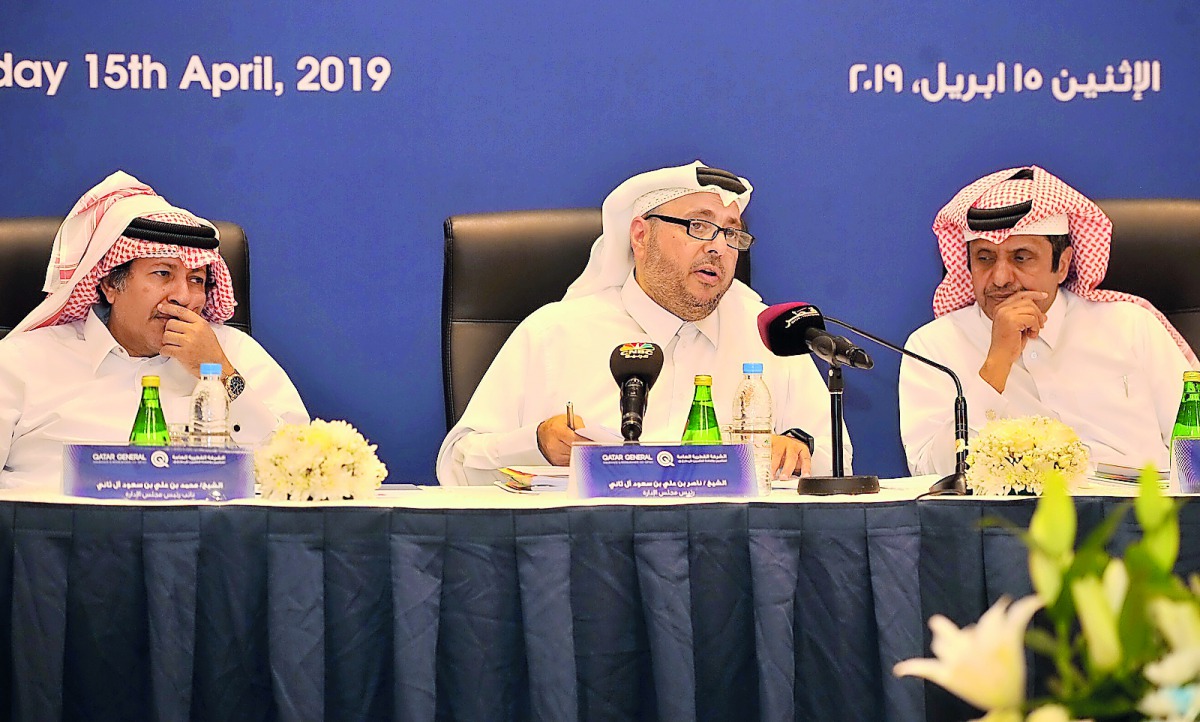 FROM LEFT: Sheikh Mohammed bin Ali Al Thani, Deputy Chairman; Sheikh Nasser bin Ali Al Thani, Chairman and Managing Director of the Group; and Sheikh Ali bin Jassim bin Mohammad Al Thani, Board member, during Qatar General Insurance and Reinsurance Annual