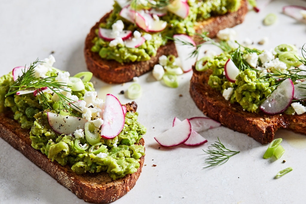 Sweet Pea Toasts With Feta. Photo by Stacy Zarin Goldberg for The Washington Post.