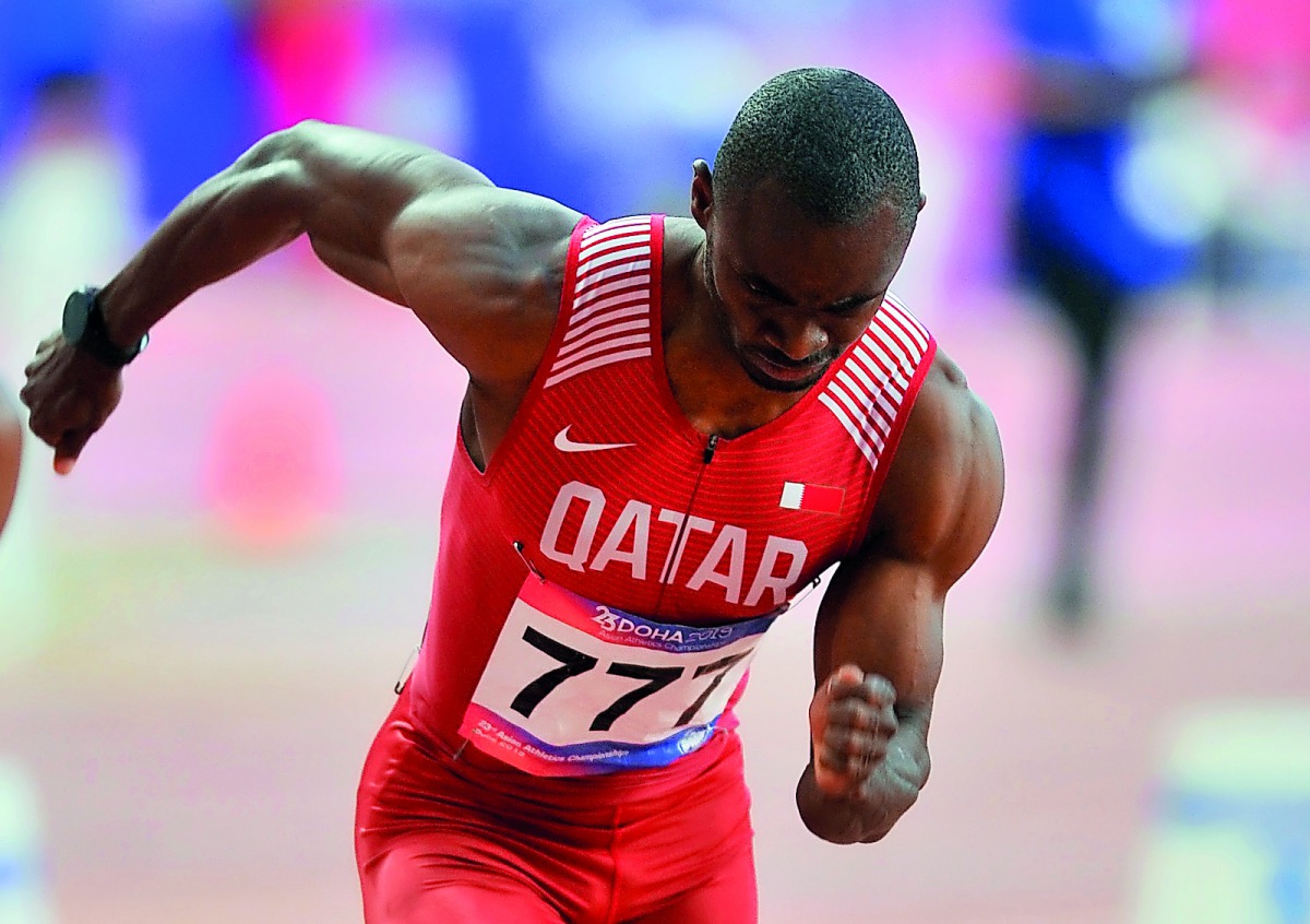 Qatar’s Femi Ogunode in action during the semi-final of the men’s 200 metres on the third day of the 23rd Asian Athletics Championships at the Khalifa International Stadium in Doha, yesterday. 
Pics: Baher Amin / The Peninsula  