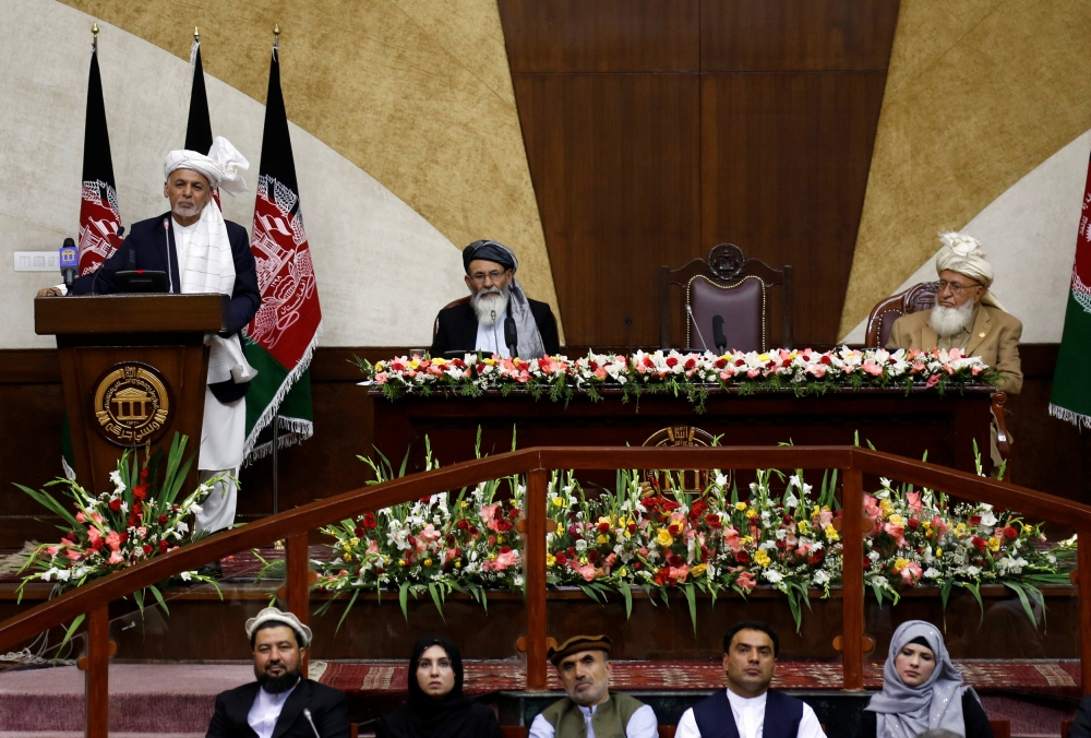 Afghan President Ashraf Ghani speaks during the inauguration of the newly-elected parliament in Kabul, Afghanistan April 26, 2019. Reuters/Omar Sobhani 